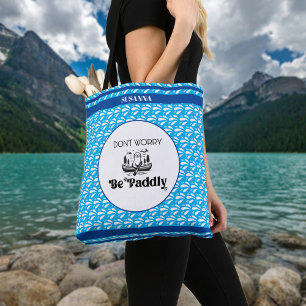Tote Bag Canot à motif rétro bleu sur l'eau avec loutre per