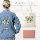 Tote Bag Canvas Bag with Floral Bow - Boho Chic Style.