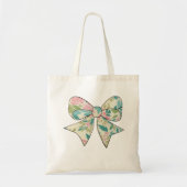 Tote Bag Canvas Bag with Floral Bow - Boho Chic Style. (Devant)