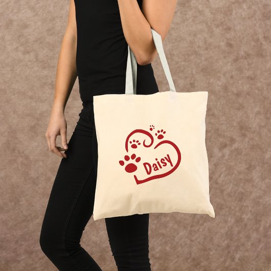 Tote Bag Canvas de Coeur Rouge personnalisé et Empreintes d