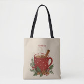 Tote Bag Caoutchouc de Noël de broderie rustique avec canne (Devant)