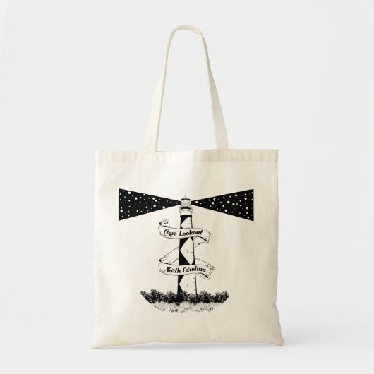 Tote Bag Cape Lookout Lighthouse noir et blanc (Devant)