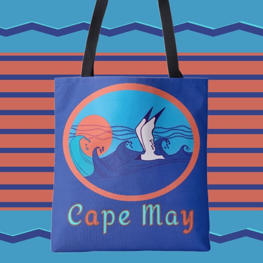 Tote Bag Cape May NJ Seagull Ocean Waves et Sun Large Fourr