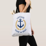 Tote Bag Capitaine Votre Nom De Bateau Ancre Gold Laurel Bl<br><div class="desc">Un sac fourre-tout élégant avec Capitaine ou autre titre, votre nom personnalisé, nom de bateau ou autre texte souhaité. Dispose d'une ancre de bateau nautique sur mesure avec des feuilles de laurier de style or et étoile sur blanc. Customisez facilement la couleur de base pour correspondre à votre décoration ou...</div>