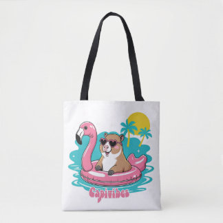 Tote Bag Capivara Estilosa no Verão com Boia Rosa