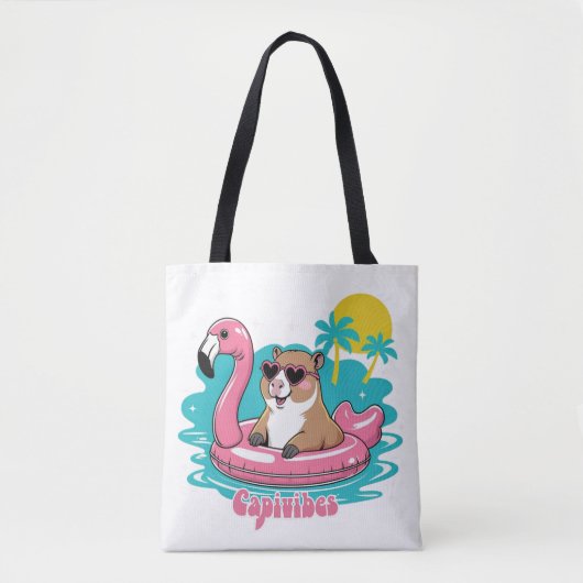 Tote Bag Capivara Estilosa no Verão com Boia Rosa (Devant)