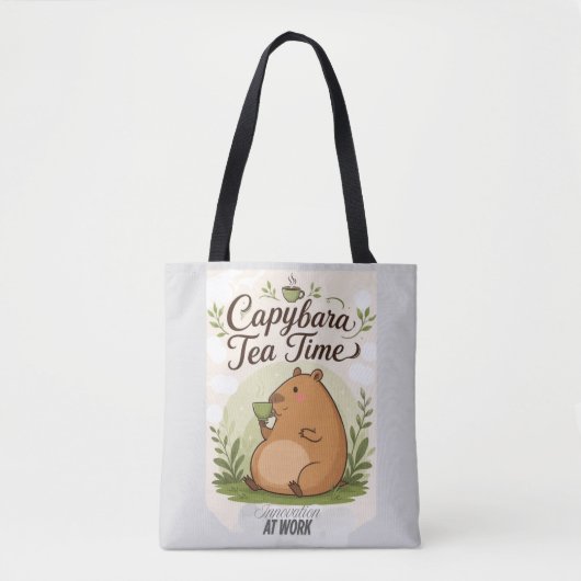 Tote Bag Capybara à la pause thé | Capybara mignon buvant d (Devant)