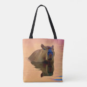 Tote Bag Capybara émergeant d'un lac d'art paisible (Dos)