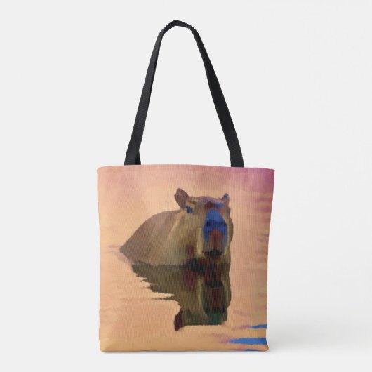 Tote Bag Capybara émergeant d'un lac d'art paisible (Dos)