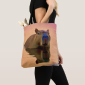 Tote Bag Capybara émergeant d'un lac d'art paisible (De près)
