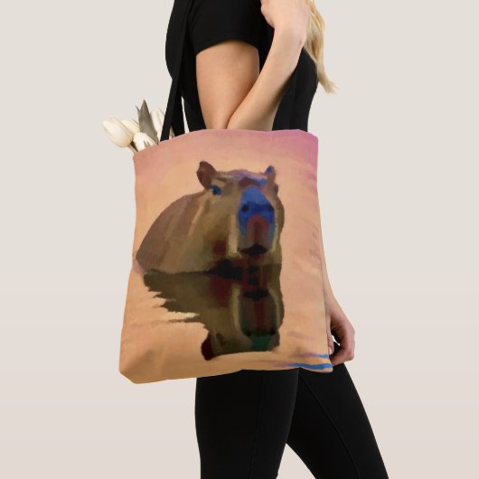 Tote Bag Capybara émergeant d'un lac d'art paisible (De près)