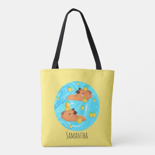 Tote Bag Capybaras Dans L'Eau Avec Oranges (Dos)