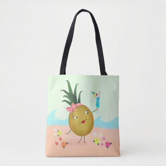 Tote Bag Caractère d'ananas mignon à la plage (Devant)