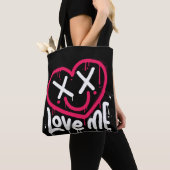 Tote Bag caractère de coeur avec yeux morts et sourire pulv (De près)