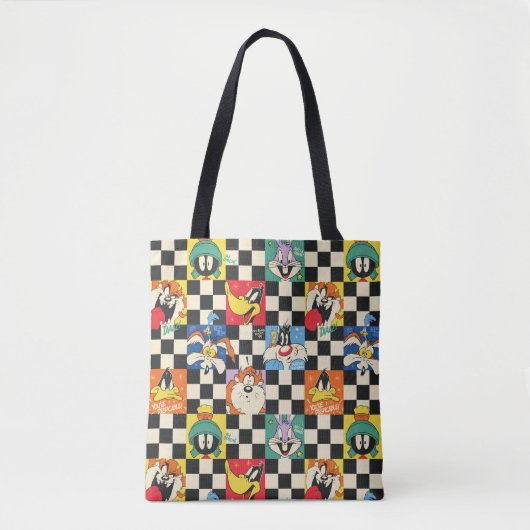Tote Bag Caractères LOONEY TUNES™ sur Checker noir et blanc (Devant)