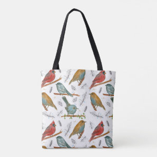 Tote Bag Cardinal Bluebird Chickadee Aquarelle Oiseaux