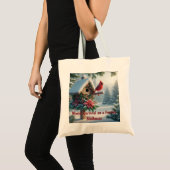 Tote Bag Cardinal d'hiver sur une maison d'oiseaux festive (Devant (produit))
