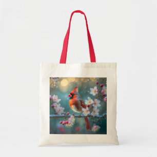 Tote Bag Cardinal masculin en fleurs de cerisiers au clair