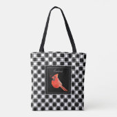 Tote Bag Cardinal oiseau sur noir blanc à damiers motif (Dos)