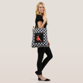 Tote Bag Cardinal oiseau sur noir blanc à damiers motif (Sur le modèle)