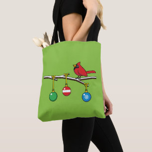 Tote Bag Cardinal Rouge à Noël Branche nu