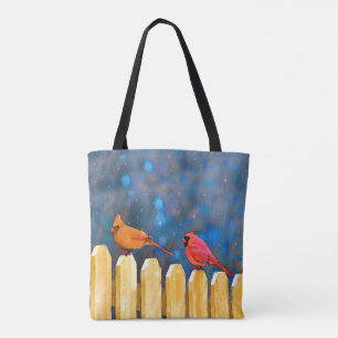 Tote Bag Cardinals on the Fence Painting - Art original