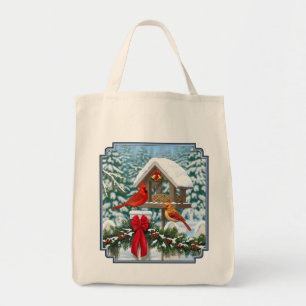 Tote Bag Cardinaux et nourriciers d'oiseaux de Noël