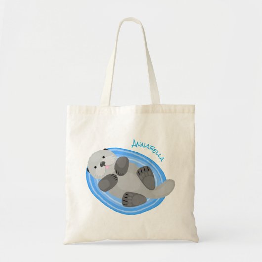 Tote Bag Caricature bleu loutre de mer joyeux (Devant)
