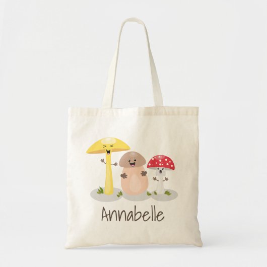 Tote Bag Caricature de champignons joyeux et de tabourets (Devant)