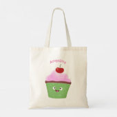Tote Bag Caricature de cupcake joyeux (Dos)