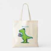 Tote Bag Caricature de dinosaure vert t rex (Dos)