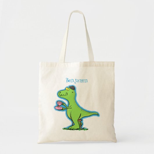 Tote Bag Caricature de dinosaure vert t rex (Devant)