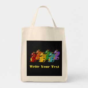 Tote Bag Caricature de dragons colorés arc-en-ciel