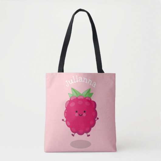 Tote Bag Caricature de framboise très heureuse (Devant)
