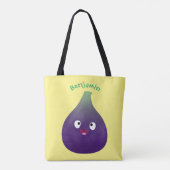 Tote Bag Caricature de fruits mauve joyeux aux figues (Dos)