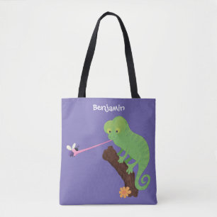 Tote Bag Caricature de lézard de caméléon vert joyeux