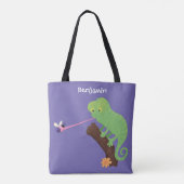 Tote Bag Caricature de lézard de caméléon vert joyeux (Dos)