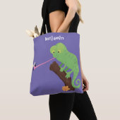 Tote Bag Caricature de lézard de caméléon vert joyeux (De près)