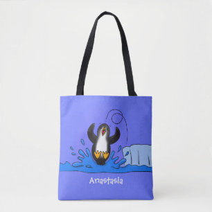 Tote Bag Caricature de manchot joyeux sautant