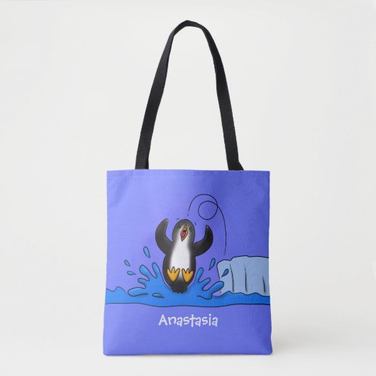 Tote Bag Caricature de manchot joyeux sautant (Devant)