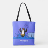 Tote Bag Caricature de manchot joyeux sautant (Dos)