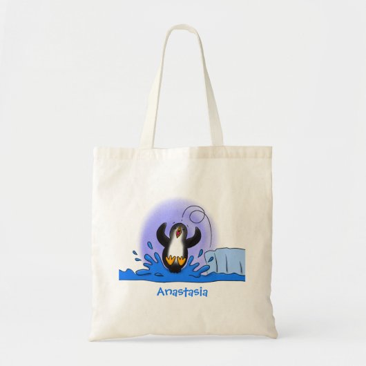 Tote Bag Caricature de manchot joyeux sautant (Devant)
