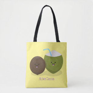 Tote Bag Caricature de noix de coco kawaii joyeux