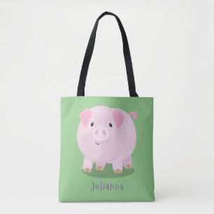 Tote Bag Caricature de porc mignon rose pot vendue