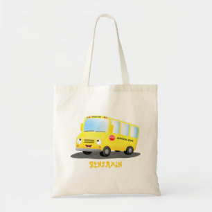 Tote Bag Caricature du bus scolaire jaune joyeux