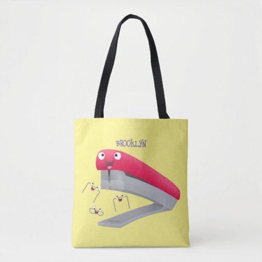 Tote Bag Caricature en agrafeuse rouge pâle (Devant)