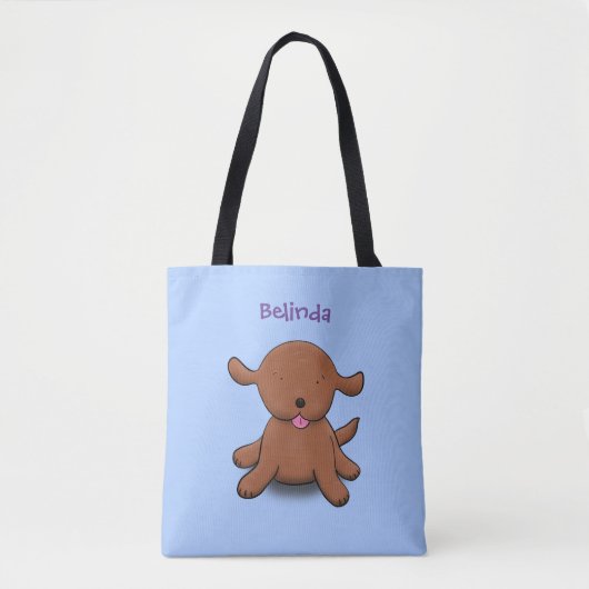 Tote Bag Caricature en bleu pour chien de chiot joyeux (Devant)