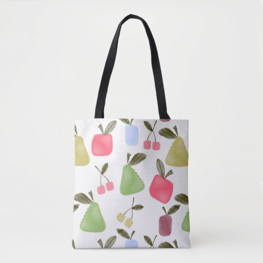 Tote Bag Caricature sans joint rayé fruits pomme poires che (Devant)