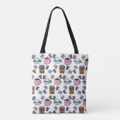 Tote Bag Caricatures de Mug de café turquoise et rose (Dos)