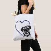 Tote Bag Carlin Chien Portant des lunettes Bleu Coeur Desig (De près)